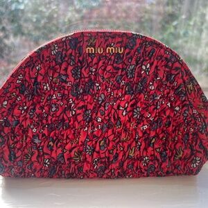 Miu Miu Red Floral Cosmetic Pouch, Clutch, Matelasse, RARE, Toiletry Bag